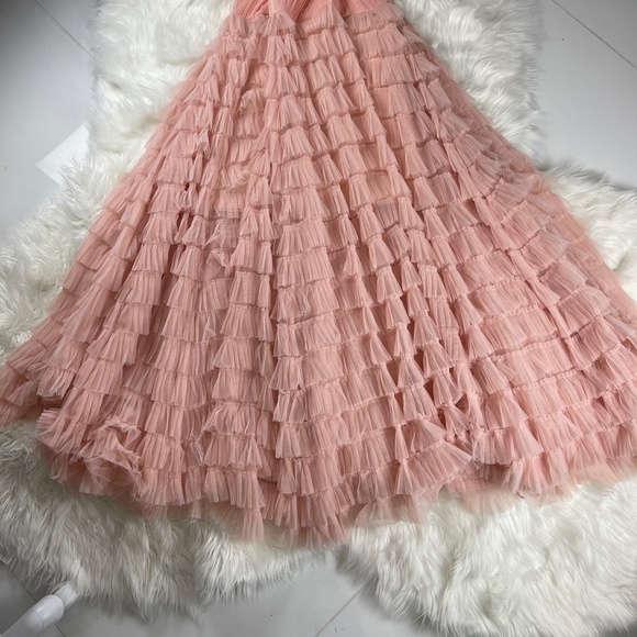 📌 L’ATISTE Chiffon Maxi Dress Multi-Tiered Pleated Ruffles Stretchy Bodice Lined - Picture 16 of 16